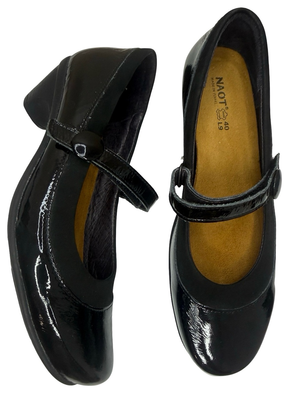 Naot Women's Trendy Patent Leather Shoes 40 US 9 Strappy Black Heels Mary Jane